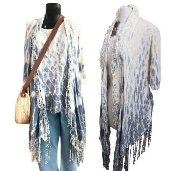 XCVI Dogwood Mesh Cardigan‎ Tie Dye Embroidered Fringe Open Front Boho Small NWT - Picture 1 of 14